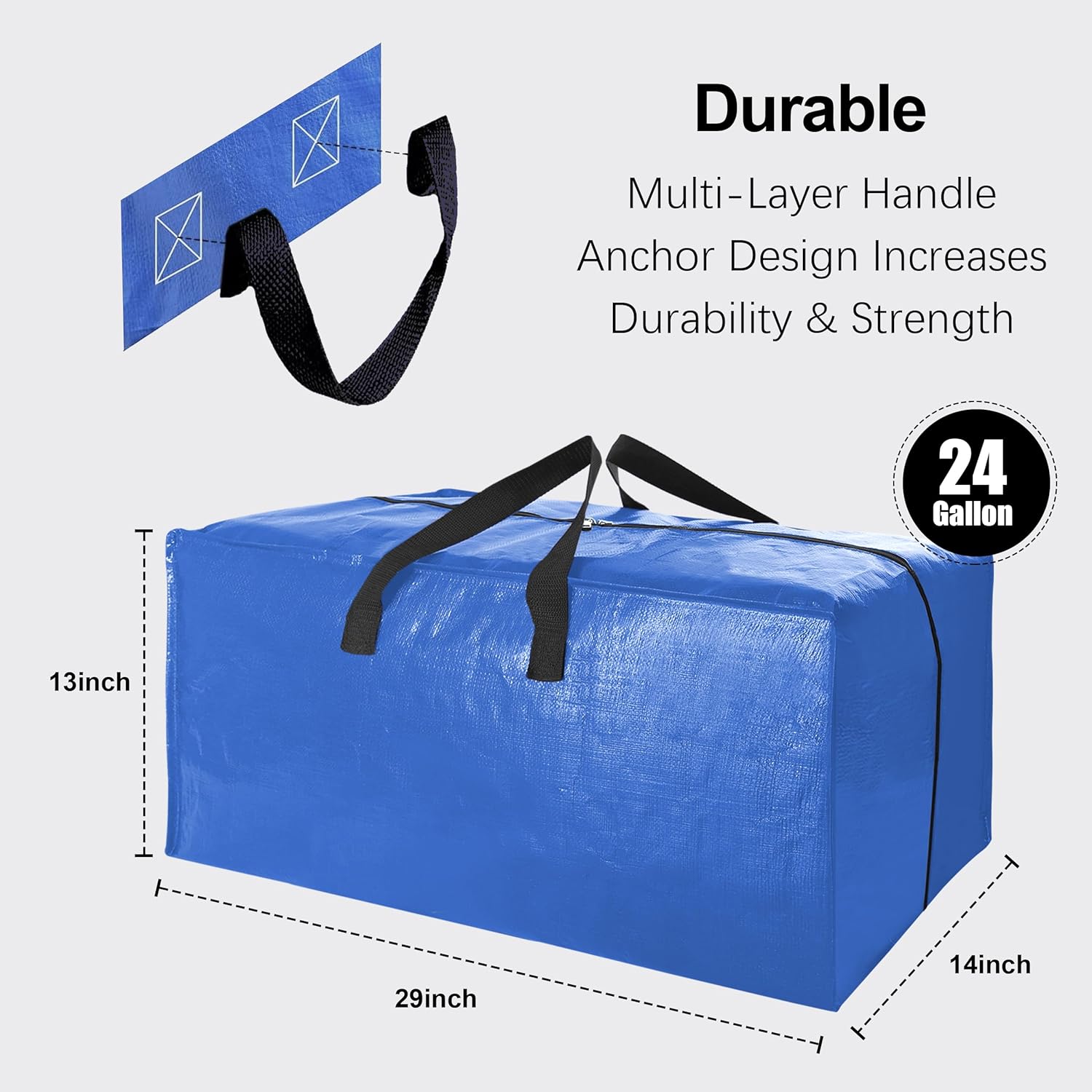 VELVETSURE Heavy Duty Extra Large Moving Bags W/Backpack Straps - Strong Handles & Zippers, Storage Totes For Space Saving, Fold Flat, Alternative to Box and Bin (Set of 6, Multicolor) - Image 2
