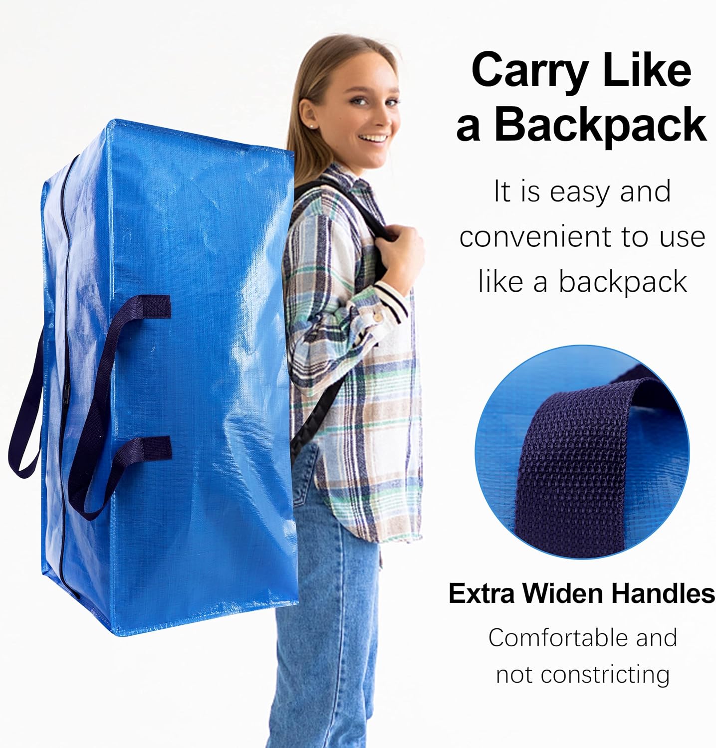 VELVETSURE Heavy Duty Extra Large Moving Bags W/Backpack Straps - Strong Handles & Zippers, Storage Totes For Space Saving, Fold Flat, Alternative to Box and Bin (Set of 6, Multicolor) - Image 4