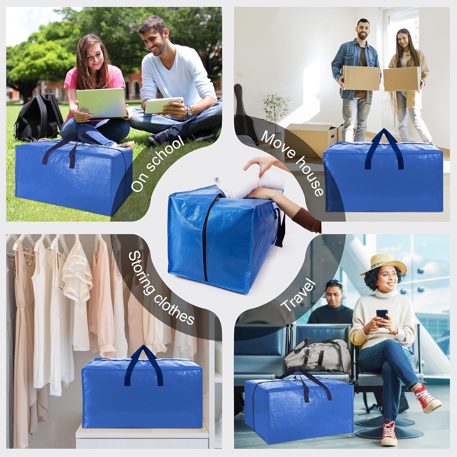 VELVETSURE Heavy Duty Extra Large Moving Bags W/Backpack Straps - Strong Handles & Zippers, Storage Totes For Space Saving, Fold Flat, Alternative to Box and Bin (Set of 6, Multicolor) - Image 6